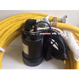 Submersible Pump BPS Vertical - 25mm minsup connector rope 3mm 'puddle sucker' low level auto pump quick connect with 20m discharge hose - builder pack6